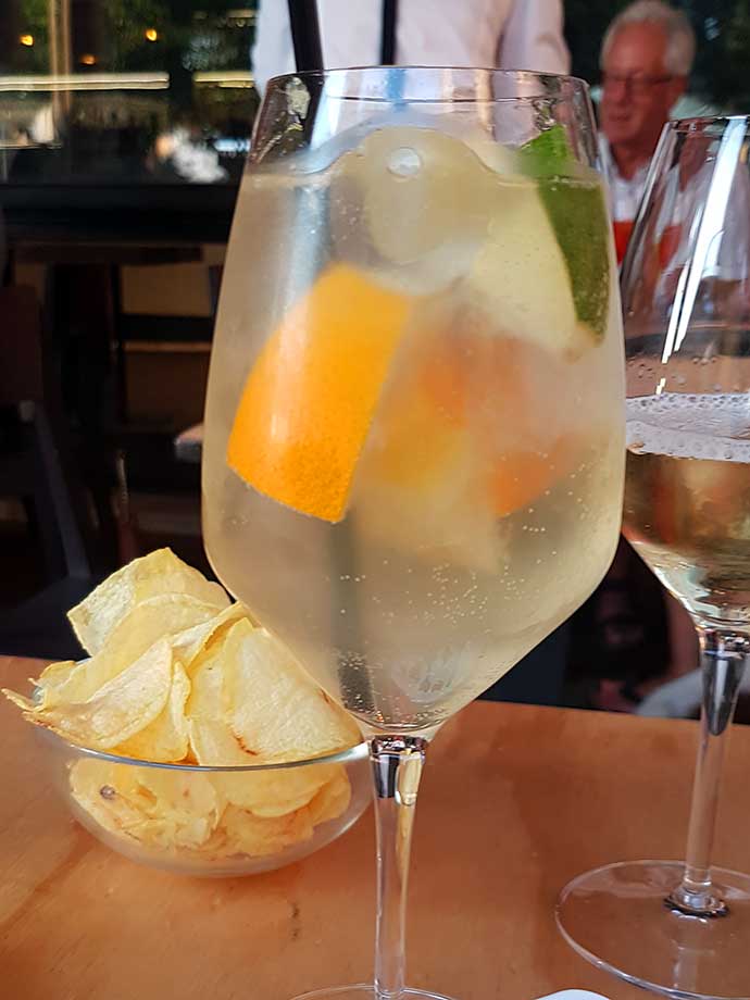 Limoncello Spritz cocktail at a bar