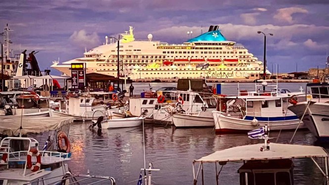 Celestyal cruise ship in port in Kusadasi, Turkiye