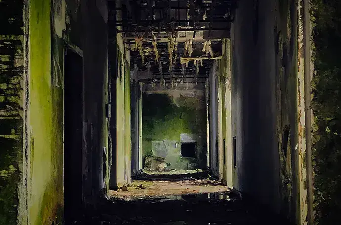 Creepy abandoned hallway